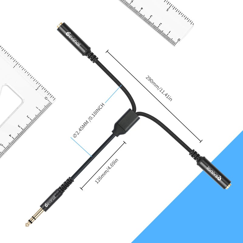 Devinal 1/4 inch TRS Splitter Cable, 6.35mm Stereo Y Cable, 1/4 Male Plug to Dual 1/4 Female Jack Cord, 12 inches / 30cm - Image 3